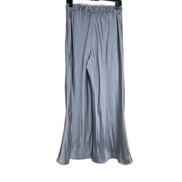 Renee C Satin Pull On Wide-Leg Pants Light Blue Women’s Size L Made In USA - Picture 2 of 7